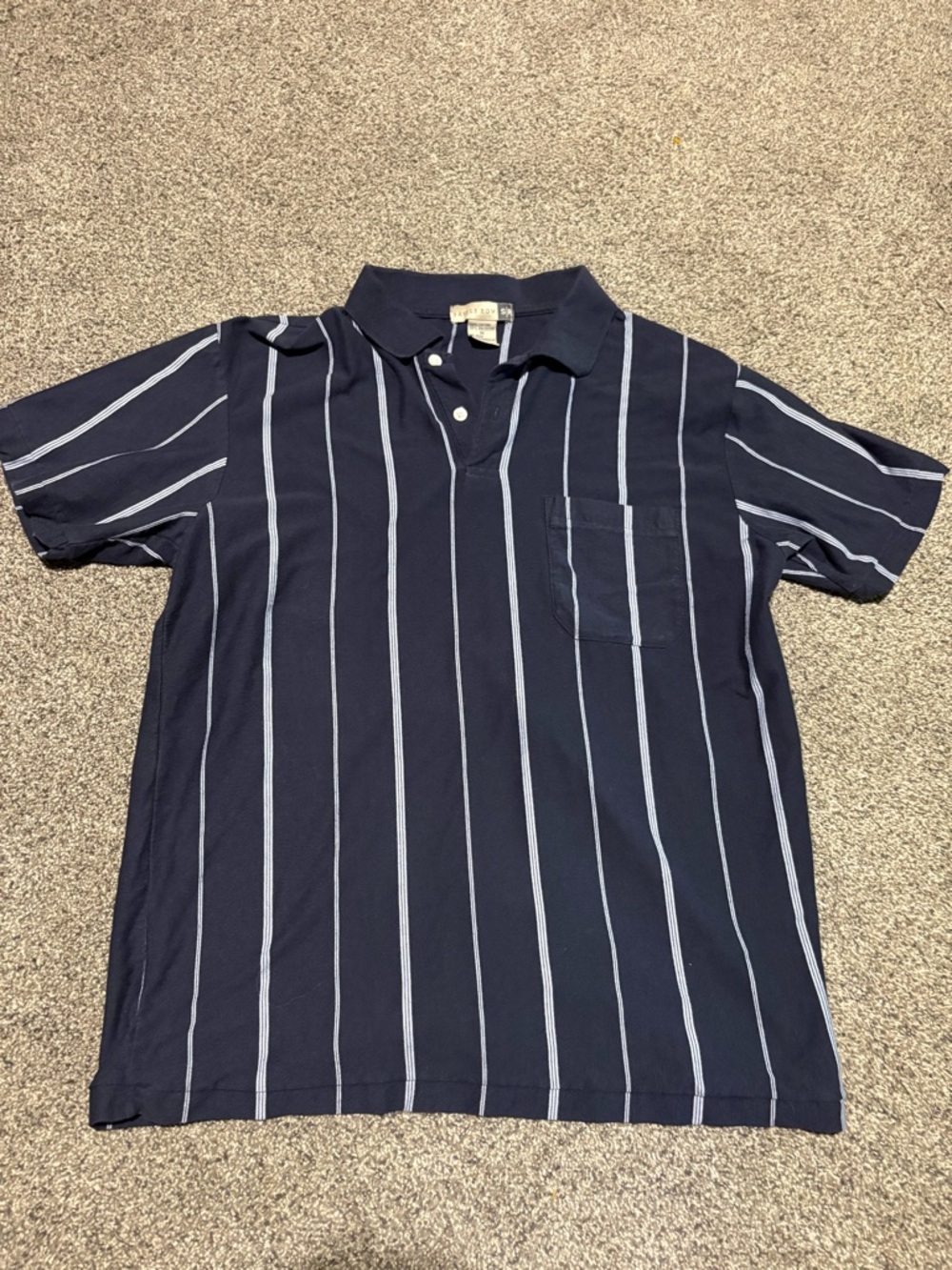 Vertical Stripe Navy Polo with Chest Pocket